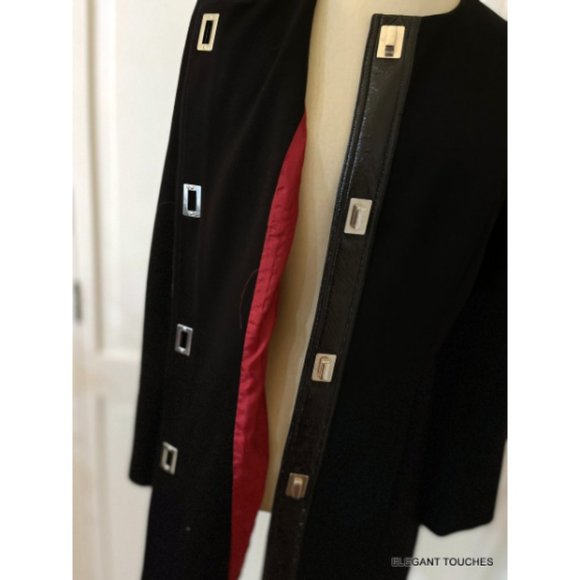 Donna Degnan Black Coat Jacket Size 6 Lined Mid-Length Silver Hardware Front S - Picture 3 of 12